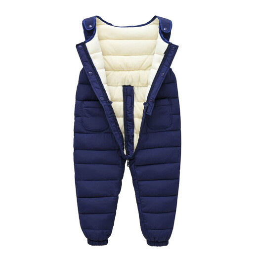 Warm winter duck children's down cotton overalls infants and toddlers thickened cotton pants for boys and girls to wear open one-piece plus down crotch gray 110 4-5 years old