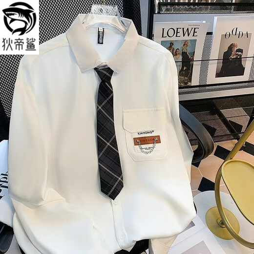 DIDISHA college style black dk shirt men's high-end street style loose layered top niche design couple wear spring and autumn 2229+ tie white L