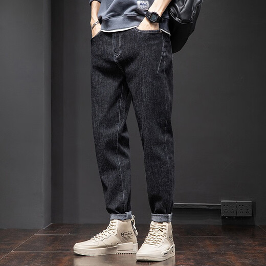 Charluoel Jeans Herren Frühling und Herbst neue Stil Hosen Herren loser Straight Herrenhosen Trendy Brand 2025 Frühling Casual Long Hosen 6621 Black 33