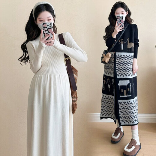 Yibaiyi (yIBAIyI) maternity wear autumn and winter retro literary thickened sweater vest skirt half turtleneck knitted bottoming dress two-piece suit black vest + black bottoming skirt L