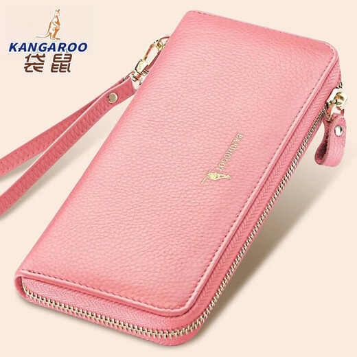 Kangaroo Long Cowhide Zipper Clutch 2025 Summer Genuine Leather Simple Ladies Wallet Red