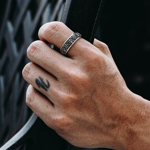 Mingyang Decoration Sea 925 silver 3D three-dimensional iris ring men's trendy original design high-end retro index finger closed ring US size 9# (suitable for Hong Kong sizes 19-21)