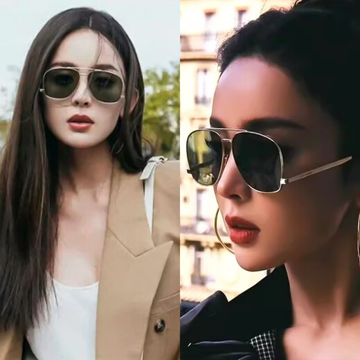 圣罗兰（YSL）墨镜女宋佳娜扎同款SL653/F飞行员式反腿设计金属太阳镜男 003金绿色 娜扎同款