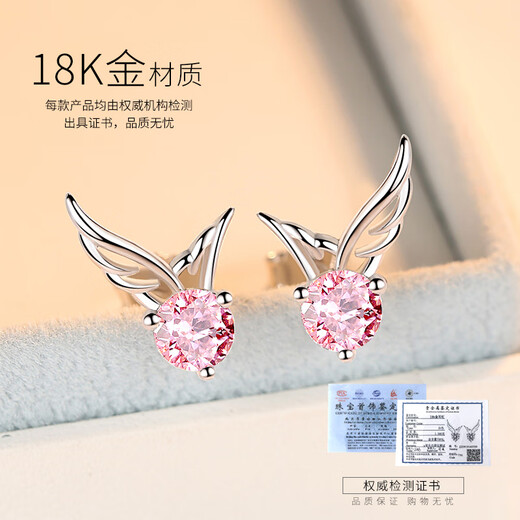 Jingzi 18K Gold Angel Wings Earrings for Women, Sweet, Small and Personalized Earrings for Girlfriend on Valentine's Day and Birthday Gift KCY024 Earrings with Blue Diamond 18K Gold
