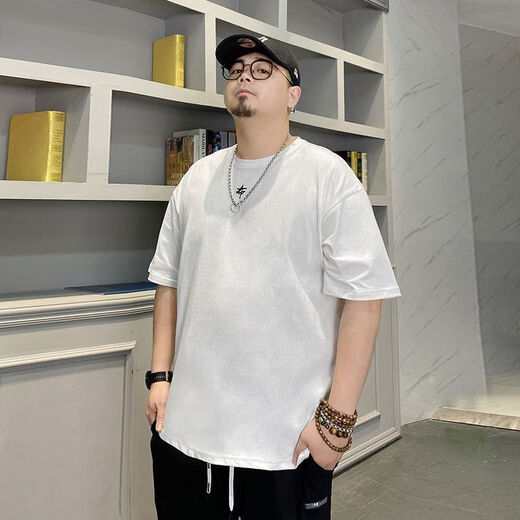 ZHIDOUDOU胖子卫衣男宽松大码不显肚子潮牌t恤士短袖夏季字母加肥加大大上 t1349白色 10XL 2xl 150斤175斤