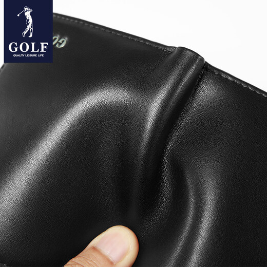 高尔夫（GOLF）头层牛皮男士钱包柔软耐磨牛皮男款钱包时尚商务真皮父亲节礼物 黑色竖款