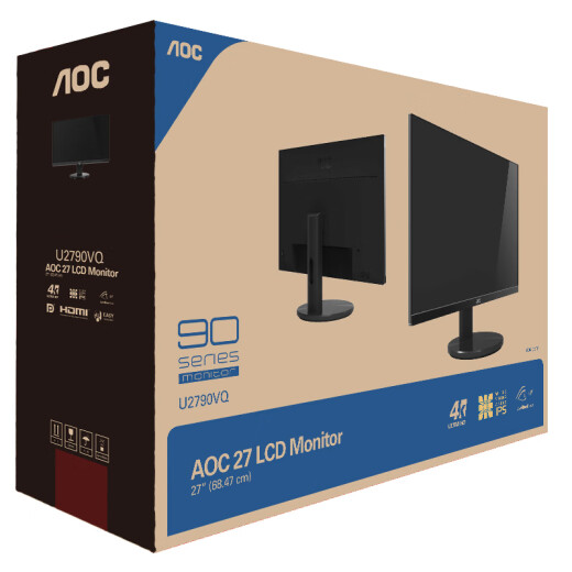 AOC 27-inch 4K HD IPS wide viewing angle micro frame 99% sRGB commercial office energy-saving low blue light non-flicker LCD monitor U2790VQ