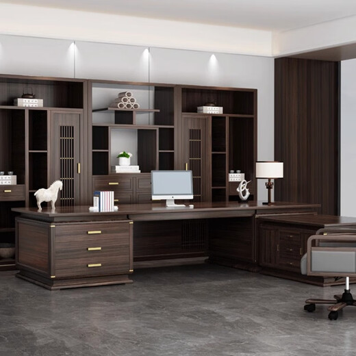 Kong Qiu Mingge new Chinese style solid wood office desk and chair combination walnut boss table light luxury high-end executive desk president office 2.2 meters desk