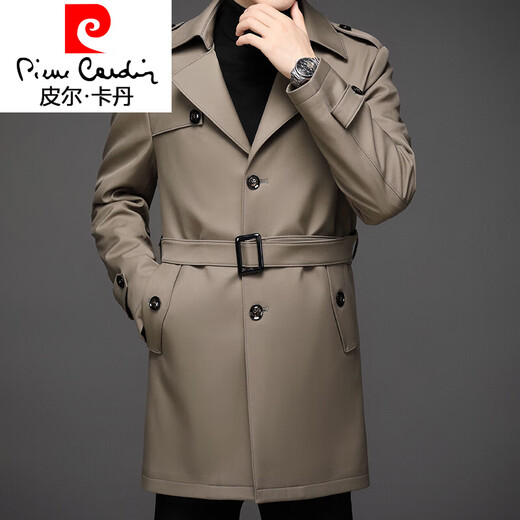 皮尔卡丹（pierre cardin）英伦风风衣男中长款秋冬季加厚羽绒内胆商务休闲翻领保暖大码外套 藏青色 XL 180