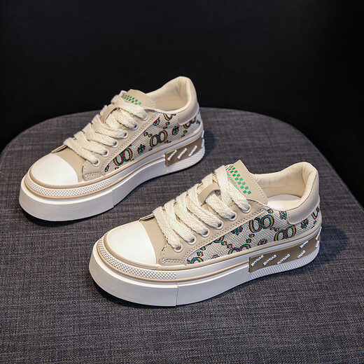 丝踏正版帆布鞋女鞋2024春季新款透气布面运动鞋时尚百搭休闲防滑板鞋 9911米白 39