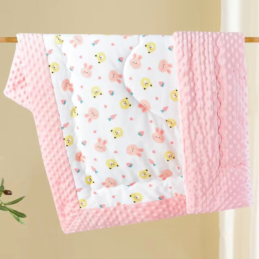 Colorful baby cotton bean velvet children's kindergarten nap thickened blanket autumn and winter male and female baby comfort quilt pink rabbit 100x100cm