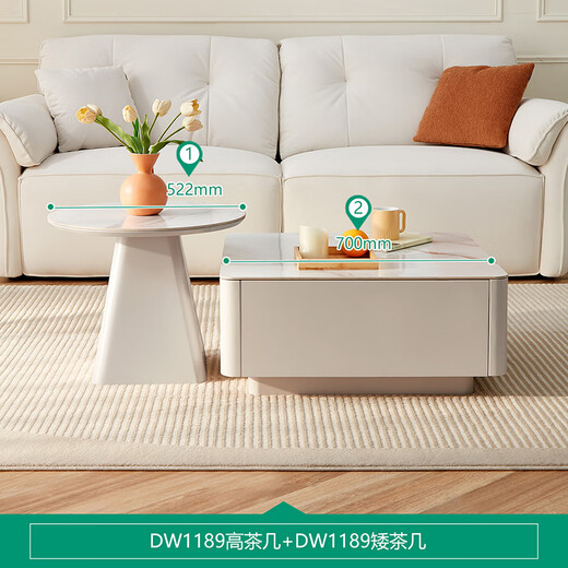 Quanyou Home Modern Simple Slate Round Small Apartment Simple Cream Style Square and Round Coffee Table Combination Living Room Home