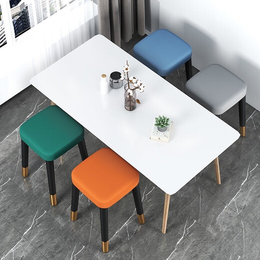 Fico Stool Home Chair Thickened Stackable Dining Chair Square Stool Modern Simple Bedroom Dressing Table Cosmetic Stool Living Room Orange Oil Wax Leather Upgraded Thickening 45cm High
