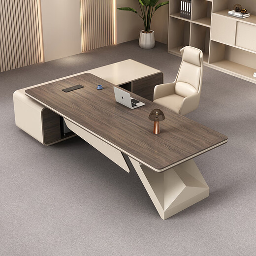 Tiju light luxury and high-end boss desk office desk simple modern president desk leadership office desk and chair combination executive desk 2 meters boss table (painted slanted legs) + boss chair