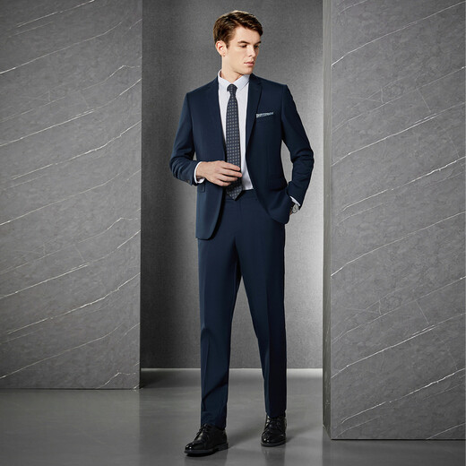 SEVEN easy-to-wear suit men's spring and summer business dark blue suit two-piece set with wool 1JC704 dark blue 46 A