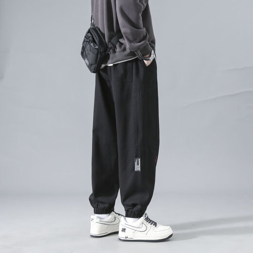 Dingfengbaoluo casual pants tapered men's autumn handsome trendy brand versatile workwear sports long pants K2061 black XL