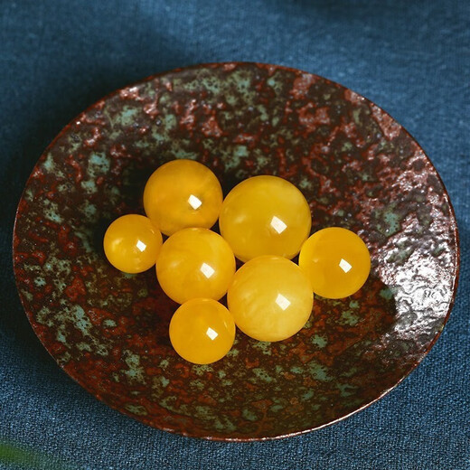 OUCERNY natural beeswax loose beads, amber full of honey, chicken fat, yellow old-shaped round beads with beads, Buddhist beads, cultural toy bracelets, accessories beads, single 8mm+ (high-quality elastic cord + lead)