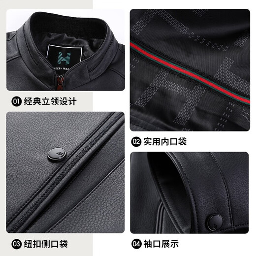 SHANSHAN leather jacket men's autumn and winter new stand-up collar anti-wrinkle wear-resistant men's leather jacket business casual young and middle-aged dad wear black L /175
