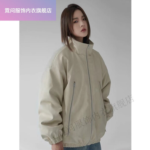 Niwen DUAB washed distressed PU leather stand-collar jacket American motorcycle quilted leather jacket oversize couple jacket men and women brown M