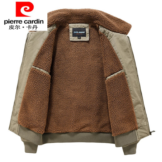 Pierre Cardin fur collar cotton jacket men's autumn and winter velvet thickened cotton. Clothes American high-end workwear flight jacket cotton. Clothes 1811-Black Blue XL Recommended 136-150Jin Jin equals 0.5 kg