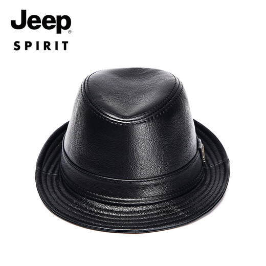 JEEP SPIRIT genuine leather top hat men's retro casual British jazz hat middle-aged and elderly father's hat cowhide beach hat old man hat dark brown medium size XL (57-58cm) adjustable