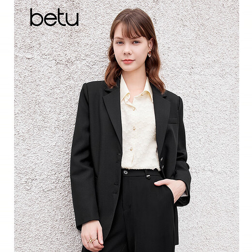 Betu women's spring new suit temperament small suit jacket college style commuter suit 2401T37 black S