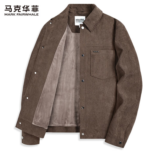 Mark Huafei Corduroy Premium Lapel Jacket Men's Autumn and Winter New Youth Trendy Plush Jacket Brown Brown 318 L (175)
