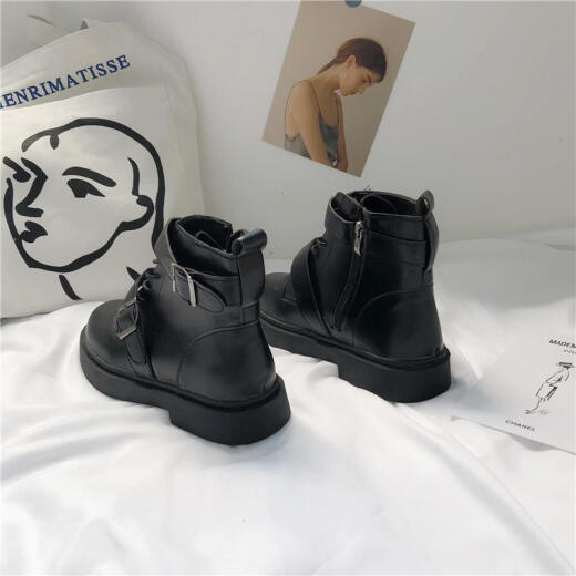 Martin boots for women British style summer motorcycle retro handsome fashion thick sole breathable ins internet celebrity thin short boots black 38 standard size