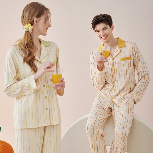 Fenton Couple Pajamas Fan Chengcheng's Same Style Stars' Same Style Spring 5A Antibacterial Lapel Comfortable Style Homewear Cover Douhuang-Men's 2XL