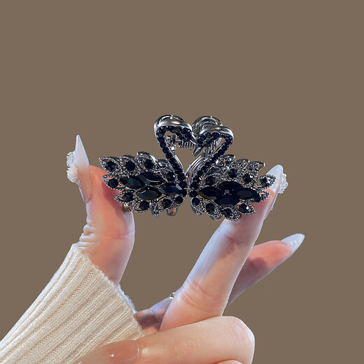 Zhuo Keke Black Swan Sparkling Diamond Medium Size Clip Women's Exquisite Hairpin Half-Pieced Shark Clip on the Back of the Head Temperament Hair Clip Headwear Black Temperament Medium Size Swan Clip