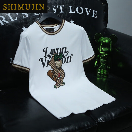 SIMU HIBISCUS MARCHA LA CAMISA MENOR MENORA CONTRA Europa Summer Nuevo bordado Cuella del Slim-Fit Camisa de base de media manga SMJ9793Z Negro 4xl