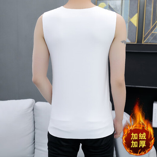 Modal seamless thermal vest men's winter tight-fitting cold-proof bottoming sleeveless t-shirt plus velvet and thickened white waistcoat 151 plus velvet white XL
