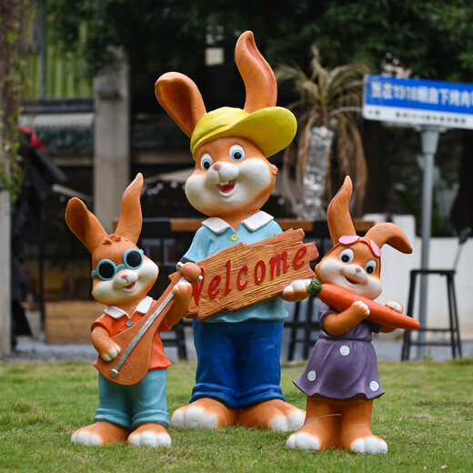 Yi Mingyuan Garden Cartoon Rabbit Fiberglass Sculpture Floor-standing Decoration Ornament Kindergarten Outdoor Garden Courtyard Landscaping Layout Western Style Reading Girl Rabbit