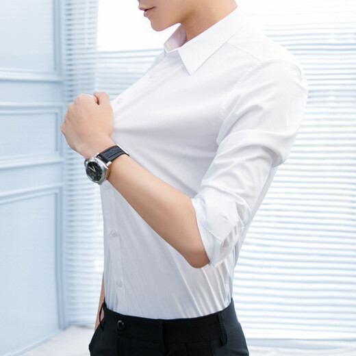 Nanjiren stretch shirt men's white long-sleeved shirt slim Korean style youth fashion casual men's shirt STL01 white 39