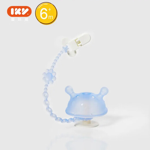 IKV (IKV) small mushroom teether for babies 3 months old, anti-eating hand and oral chewing gum for 0-6 months, blue-mushroom teether + sunflower anti-chain, free storage box
