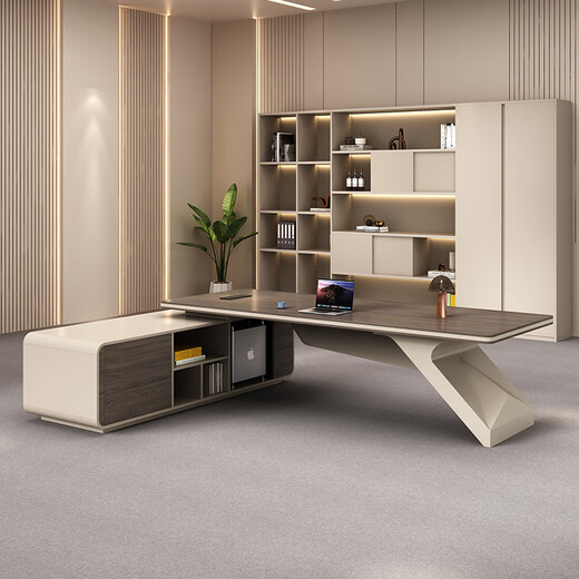 Tiju light luxury and high-end boss desk office desk simple modern president desk leadership office desk and chair combination executive desk 2 meters boss table (painted slanted legs) + boss chair