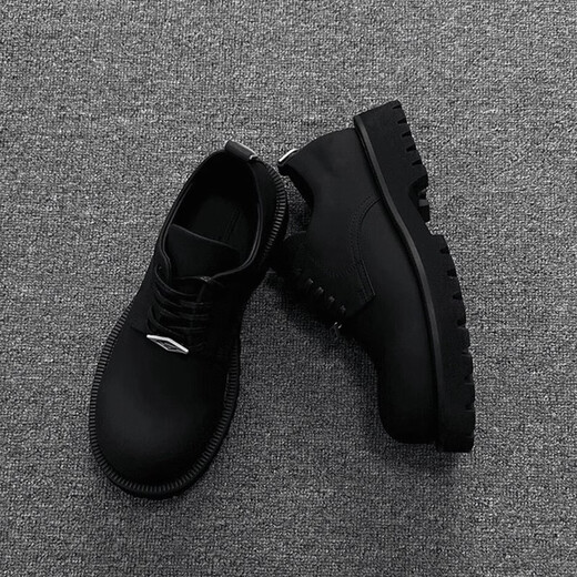 Amaodun round toe shoes for men, young people, casual business men's shoes, commuting British style black matte big-toe derby shoes, black matte inner height increase 43