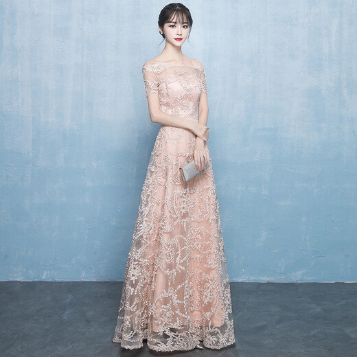 Seidler banquet evening dress for women 2025 new long one-shoulder annual meeting host temperament bridesmaid small dress dress champagne M