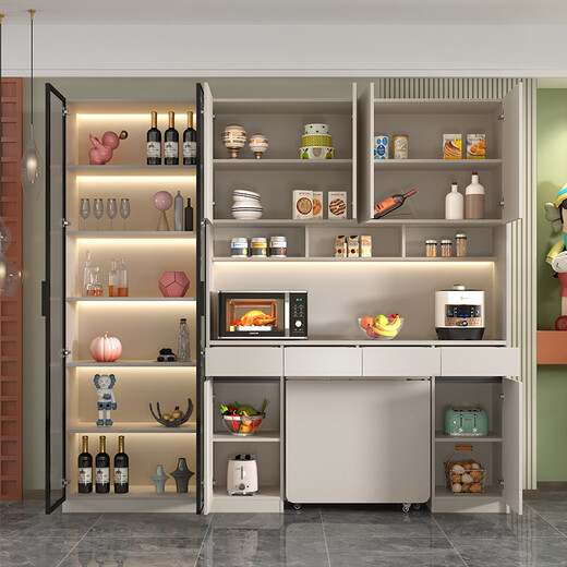 Qiangxiang Light Luxury Slate Sideboard High Cabinet Integrated Wall Multifunctional Storage Wine Cabinet Folding Dining Table Combination Customized G149 Style 7 (No Light) 1280*400*2300