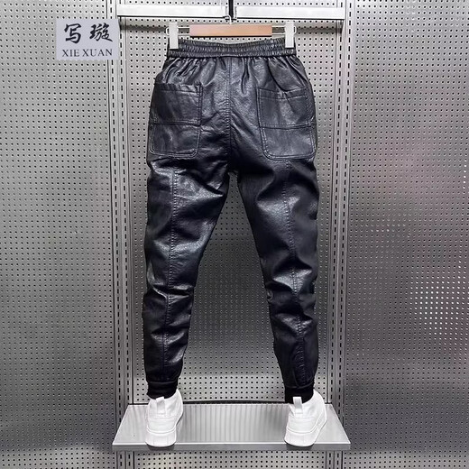 Write Xuan winter men's leather pants with velvet and thickening to keep warm, high-waisted, waterproof and windproof, large size loose leather pants for motorcycles and motorcycles, men's leather pants black, no velvet 3XL 150-165Jin Jin is equal to 0.5kg Recommendation