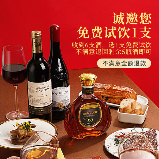 歌瑞安 法国进口14度红酒12度干红葡萄酒XO白兰地红洋酒组合整箱礼盒装
