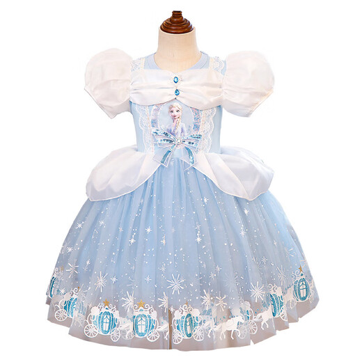 Frozen Elsa Princess Dress Autumn and Winter Plus Velvet Long Sleeve Luminous Skirt Elsa Birthday Children's Mesh Dress Elsa Pink Skirt + Gauze + Light 100Y