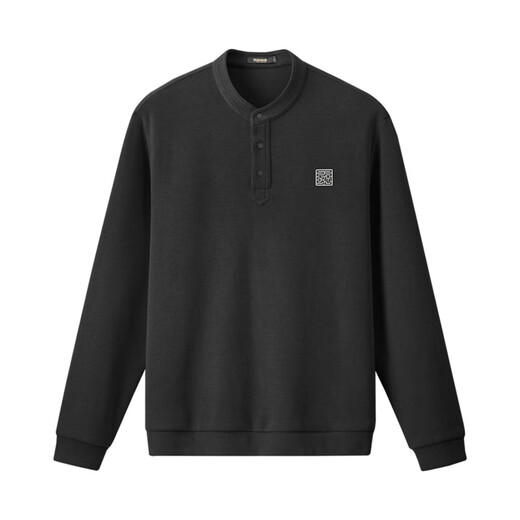 Qianzhihe Autumn and Winter New Men's Henry Collar Sweatshirt Men's Printed Trendy Tops Versatile Casual Knitted Bottoming Shirts for Men Spring and Autumn 63C Black S