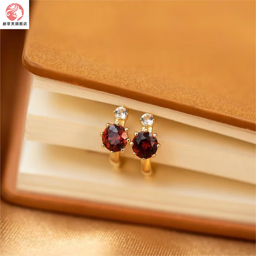 DOMEN Old Phoenix Gold Store Blue Topaz Aquamarine Plated 18K Gold Planet Earrings Earrings Retro Pomegranate Ruby Pomegranate Red (Gold)