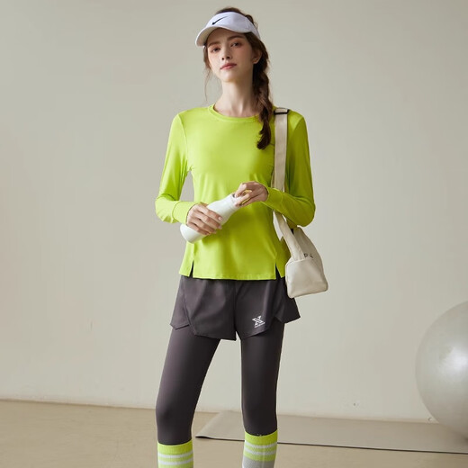 Yuebu Running Sports Suit Women's Yoga Clothes Morning Running Exercise Badminton Pilates Fitness Running Cycling Clothing Quick-drying Clothing Lemon Yellow Long Sleeve S Recommendation 85-98Jin Jin equals 0.5kg