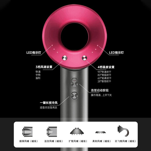 TinSan top-equipped household high-speed hair dryer for hair care, negative ions, leafless, hollow, quick-drying, no harm to hair dryer style, barber hotel hair salon, high power, Huaqiangbei, low noise, rose red, single nozzle, home version - 1.8 meters cord + hanger