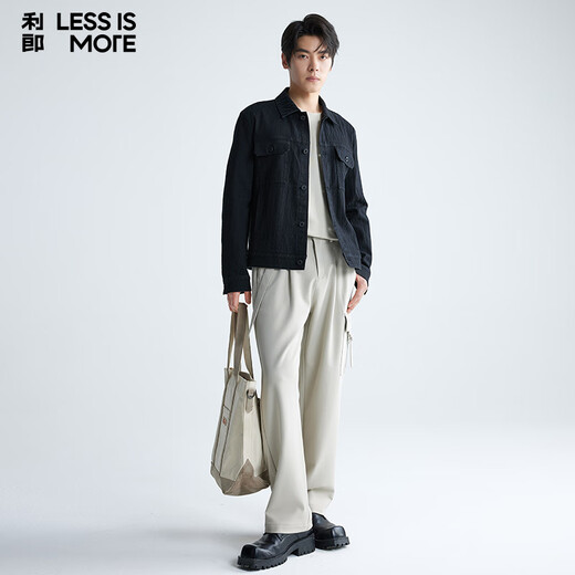 Lilang denim jacquard jacket men's dark texture casual fashion lapel denim jacket black 175