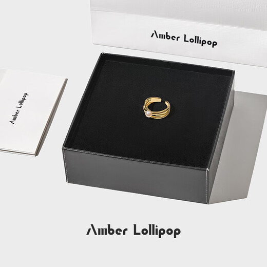 Amber Lollipop Freshwater Pearl Ring Women's Niche Living Index Finger Ring Anniversary Birthday Gift for Girlfriend and Wife Gold-Media