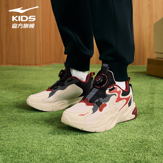 Hongxing Erke (ERKE) children's shoes, boys' and girls' sports shoes, children's medium and large children's knob buckle casual shoes, warm linen/black 33