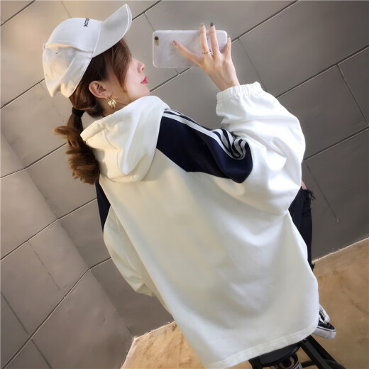 Langyue Women's Spring Thin T-shirt Hooded Sweatshirt Women's Korean Style Loose Long-Sleeved Top Student Ins Hoodie Jacket Trendy LWWY201184 White M/One Size